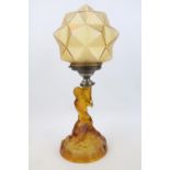 Art Deco Nude figural lamp base with Chrome fitting and cubist star shade. 41cm in Height