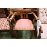 Art Deco Oak Elbow chair with upholstered seat over tapering legs