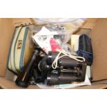 Box of assorted photographic items inc. Carl Zeiss Binoculars, Orbit 18-50x50 Scope etc