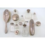 Large box of assorted Silver mounted dressing table items inc. Perfume bottles, Dressing table brush