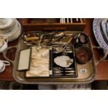 Large Two handled Silver plated Tea Tray and assorted Flatware