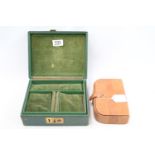 Vintage Tan Leather Jewellery Case and a Green Velvet Jewellery Case