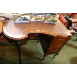 Queen Anne Leather topped Kidney Shaped desk of 3 drawers