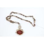 9cct 19thC Gold Watch chain 28g with rotating oval carnelian fob with carved crest 12g