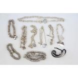 Collection of Ladies White metal necklaces and bracelets