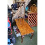 Walnut quartered veneered coffee table and a Bamboo Jardinière stand