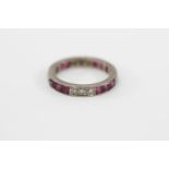 Ladies 18ct White Gold Ruby & Diamond set Eternity Ring Size M. 4g total weight