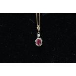 Ladies 9ct Gold Ruby & Diamond set necklace 3.7g total weight