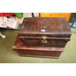 Antique Pine Tool Chest and a Metal Travelling Trunk