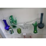 Daum Clear Glass Long vase and a collection of coloured glassware