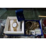 Collection of assorted costume jewellery inc Tissot watch, earrings etc