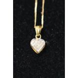 18ct Gold Ladies Diamond set Heart pendant on 18ct gold chain and gilt screw fixing 2.7g total
