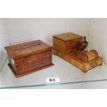 20thC Inlaid novelty cigarette dispenser and a Inlaid Indonesian cigarette dispenser