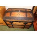 Late 19thC Domed top travelling chest with V R Mark to top