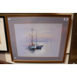 Framed Acrylic of Fishing boats signed to bottom left