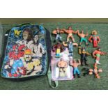 WWF Novelty Back Pack and assorted WWF Figures