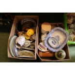 2 Boxes of assorted Pottery and collectables inc. Spongeware
