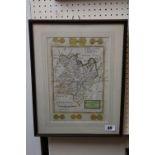 H Moll Map of Huntingdonshire framed and mounted