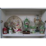 Collection of European gilded floral ceramics, Doulton Dewars Whisky Jug and 2 Carltonware jars