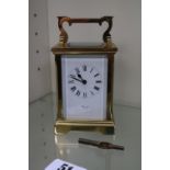 Huber of London Brass Carriage clock marked ACG with matching Key