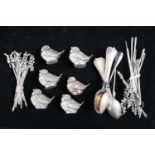 Collection of assorted Silver Flatware and Bird figures 360g total weight 800 Silver