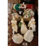 Collection of assorted Royal Doulton figurines and assorted glassware and ceramics