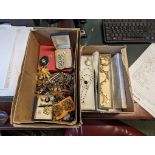 Two boxes of assorted vintage & later costume jewellery inc exquisite and marino