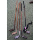 Collection of Hickory Golf Clubs inc Anti Shank Club, Neil Mackay 1911, F R Johns etc