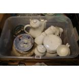 Box of assorted Ceramics inc. Royal Doulton Carnation, Devon Lustrine and a Ship in a bottle