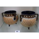Pair of Royal Doulton Cauldron Tyg Vases with applied decoration signed and marked to inferior