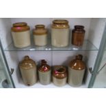 Collection of 2 tone flagons and storage jars inc. Frederick Dale of Cambridge