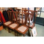 Set of 6 Oak carved back dining chairs with upholstered seats