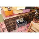 Oak Pedestal desk of 9 drawers with brass drop handles