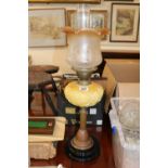 Victorian Oil Lamp with Opaque glass reservoir on column stem
