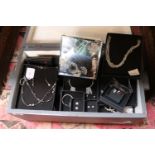 Wooden Painted Box and assorted Costume jewellery