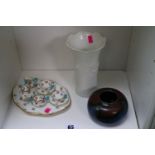 Crown Staffordshire Dolls Tea Set, Rosenthal Vase and a Studio Pottery squat vase
