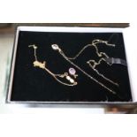 Ladies 9ct Gold Amethyst pendant, 9ct Gold set Amethyst cluster pendant on chain and a 18ct Gold