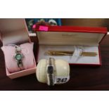 Boxed Sheaffer Gold Plated Fountain Pen, Links Watch with expanding Bracelet and a QBos Ladies Watch