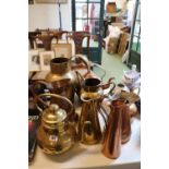 Collection of assorted Brass and Copper Jugs and Kettles