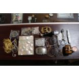 Collection of small bygones inc. Mother of Peal Card Case, Silver Sherry Label, Wax Seal, Magnifying