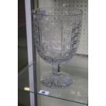 Large etched glass vase on pedestal base with rose decoration