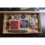 Collection of assorted Coins and bygones inc. 1891 Silver Crown, 1953 Crown etc