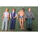 2 Vintage Action man and 2 Ken figures