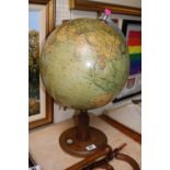 Vintage Globe on wooden base with inset Compass
