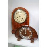 Metamec Walnut faced clock and a Edwardian Domed top clock with inlaid detail