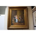 Large Oil on canvas of a Dutch interior scene in Gilt Gesso Frame