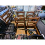 Set of 6 Rush Seated Oak Framed ladderback chairs