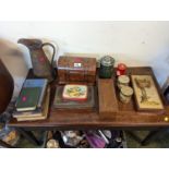 Domed inlaid Tea Caddy J Sankey & Sons Copper Jug and assorted bygones