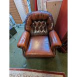 Brown Leather button back Elbow chair