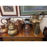 Collection of assorted Brass and Copper Jugs and Kettles